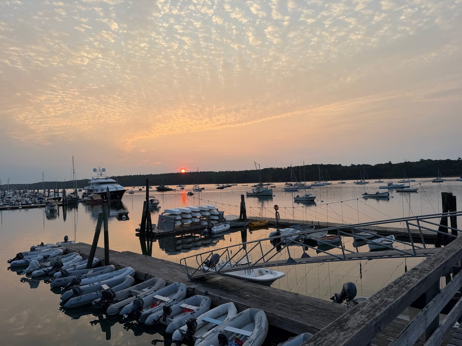 First light over the mooring field in South Freeport, minutes before we dropped the lines.