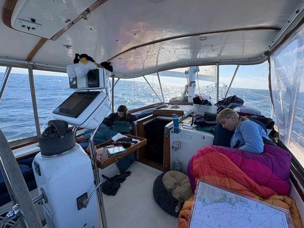 Getting school work down Cape Cod Bay, before things got too rough