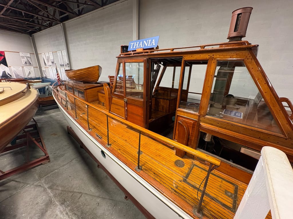 This boat was taken over for WWII duty, painted gray and it patrolled Narragansett Bay. After the war it was returned to its rich owner who had all the bright work restored. 