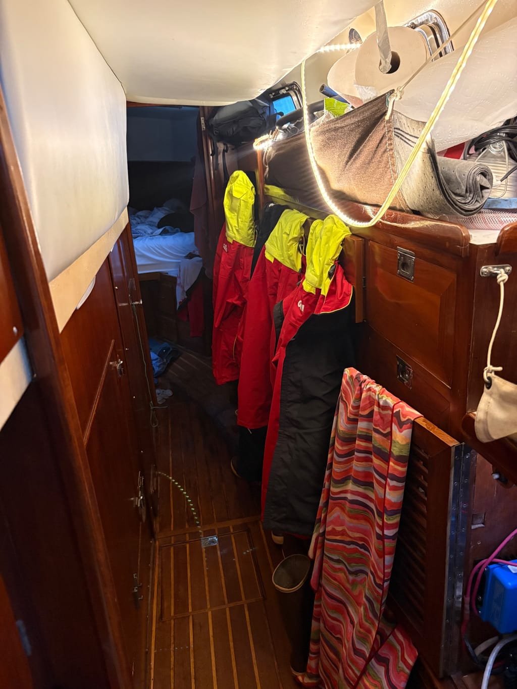 The “walk through” where we found the best place to dry out everting (engine room heat!)