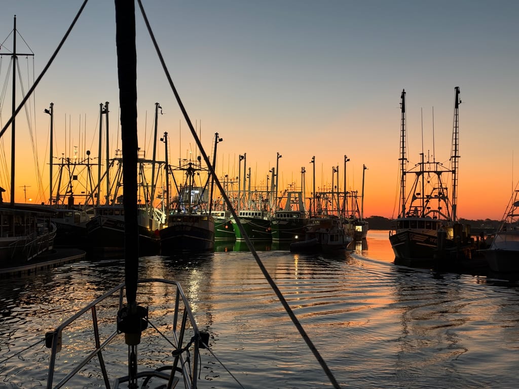 Leaving Cape May. Cape May is one of the largest freezing/processing plants for fish in New Jersey. The fleet here uses these boats to drag for scallops, clams, lobster, and then can transition to fishing depending on the season.