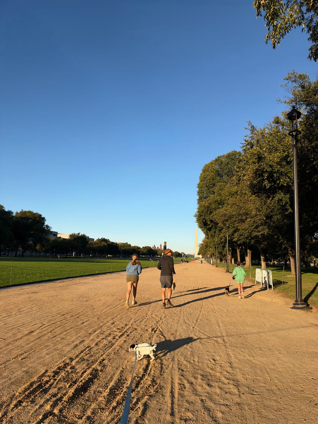 Family morning jog on the mall 