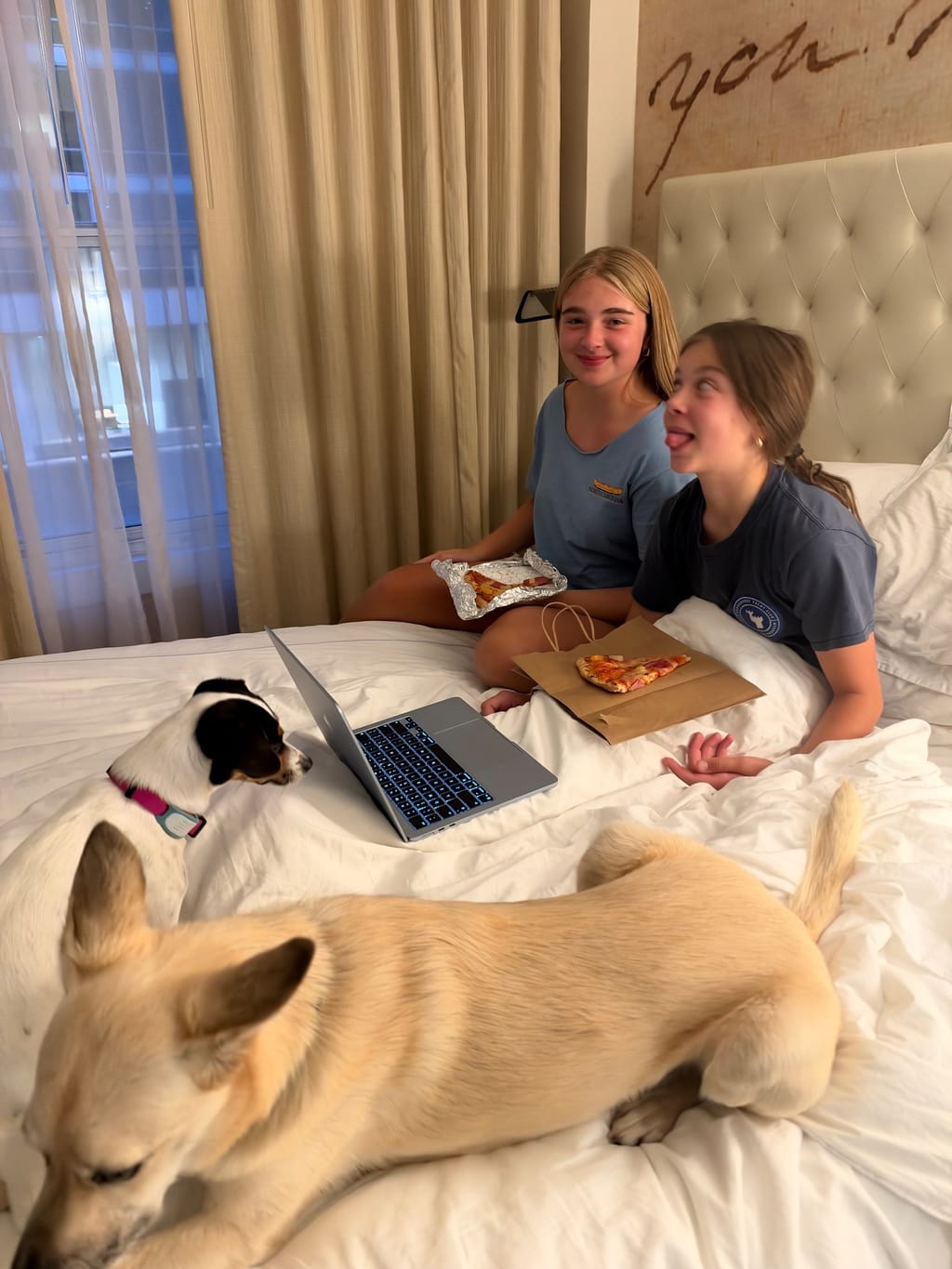 Lazying in the hotel after running 3 miles then walking 10
